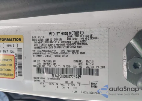 2018 Ford Fusion Se z USA, uszkodzony, nr VIN 3FA6P0HD0JR223949